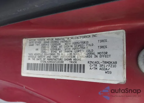 2002 Toyota Tacoma из США, поврежденный, VIN 5TENL42N52Z118190